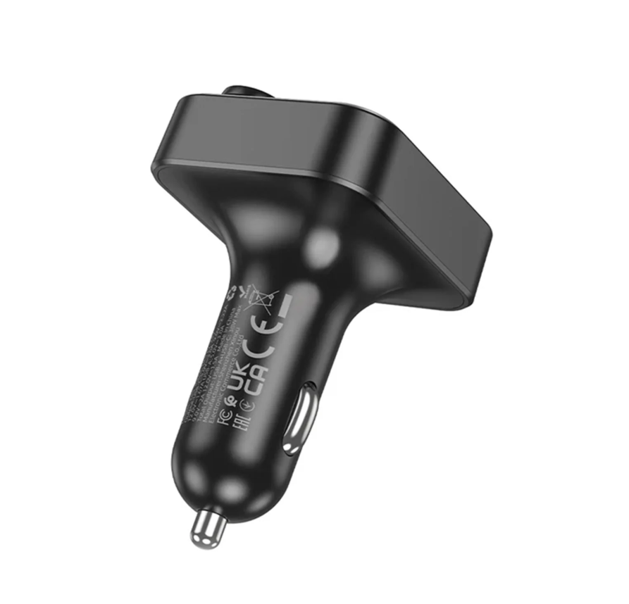 Hoco E85 Bluetooth 5.4 FM transmitter. DC12-24V. 38W. Handsfree calls, charger. USB C PD 20W. 2 USB A QC3. USB playback MP3 / WMA / WAV / FLAC in-car