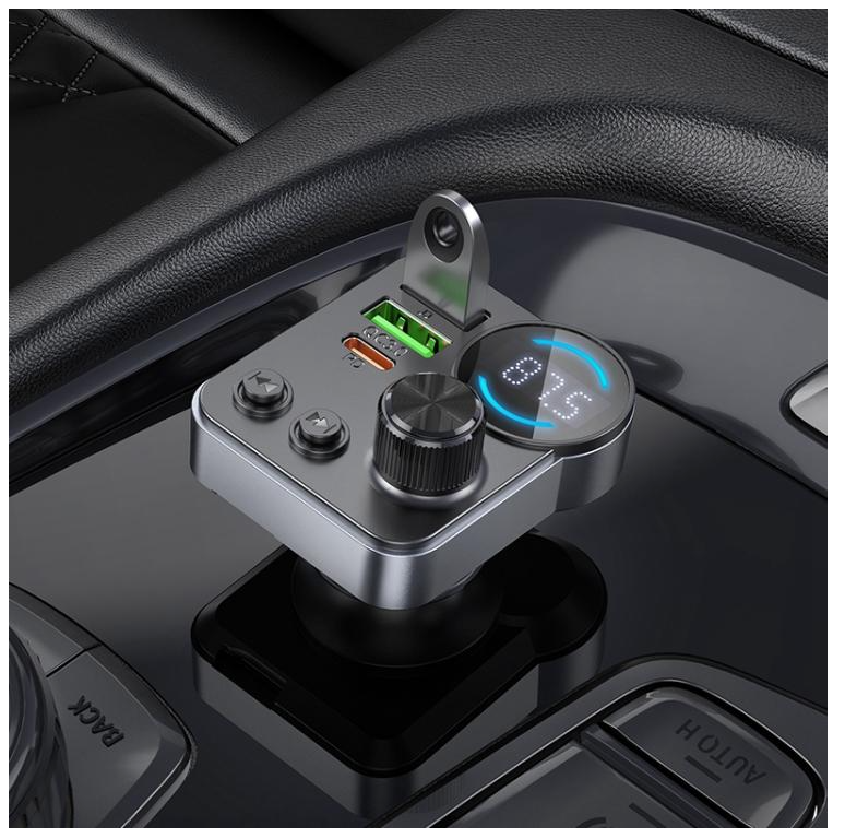 Hoco E86 bluetooth FM transmitter handsfree calling dual car charger USB C PD 48W QC3 USB A flash drive support MP3 / WMA / WAV / FLAC in-car