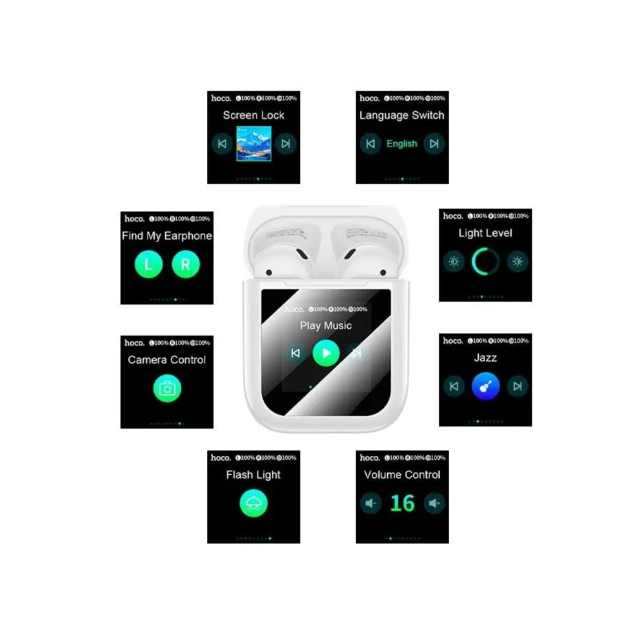 Hoco EW80 Magnificent 2nd Gen TWS Touch Screen Bluetooth Headset Wireless Earbuds with Charging Case – White