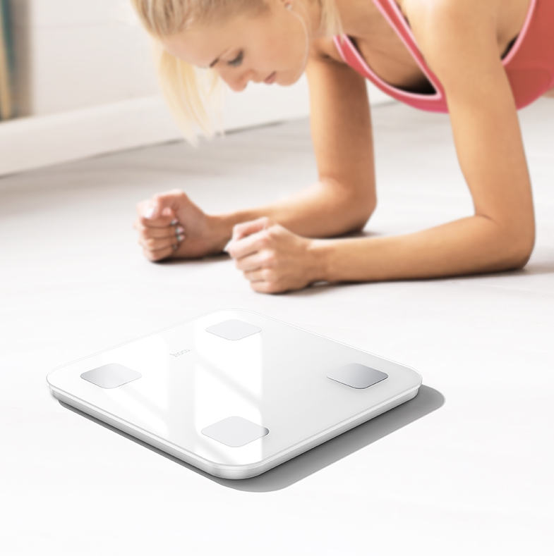 Hoco HI21 Smart Body Weight Scale with Bluetooth 4.2, Heart Rate Monitoring, 180kg Capacity. White