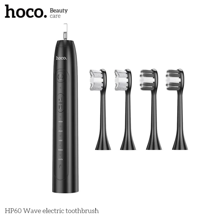 Hoco HP60 Intelligent Electric Toothbrush, 4 Brush Heads, 80 Days Battery, IPX7 Waterproof, Black