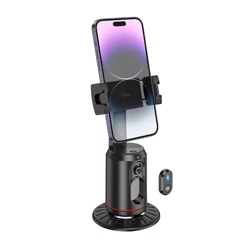 Hoco K23 Auto Face Tracking 360° Phone Holder with Remote Control, Tripod Mount, 4.5–7" Smartphone Compatible – Black
