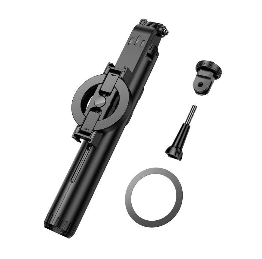 Hoco K25 Sherkhan 4ft Magnetic Aluminum Alloy Anti-Shake Selfie Stick Tripod with Bluetooth Remote. Black