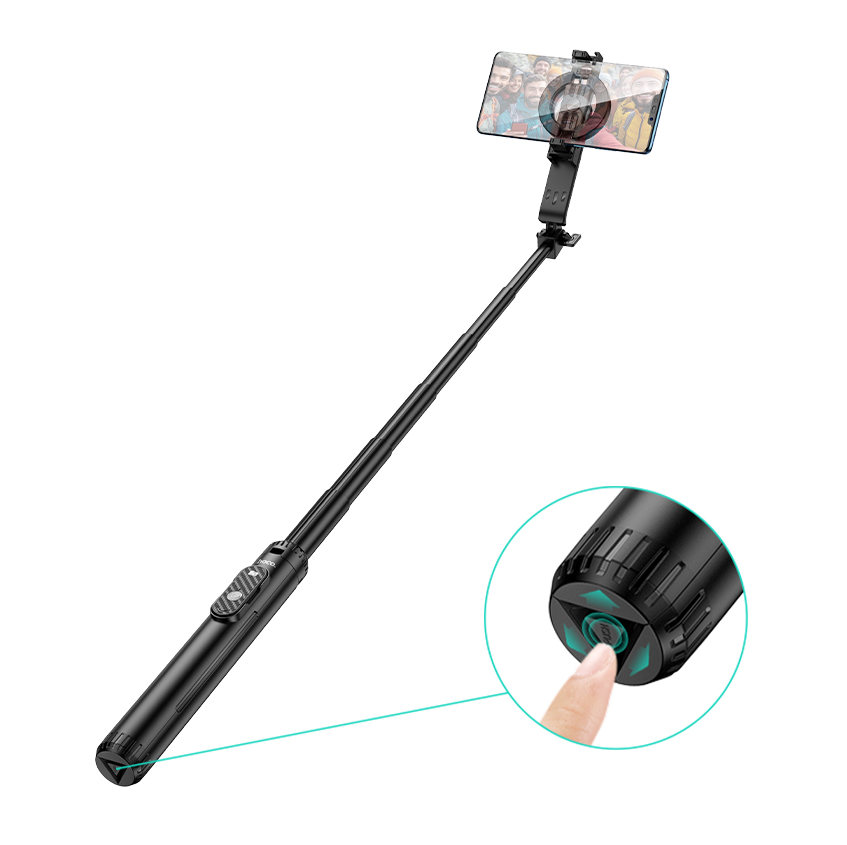 Hoco K25 Sherkhan 4ft Magnetic Aluminum Alloy Anti-Shake Selfie Stick Tripod with Bluetooth Remote. Black