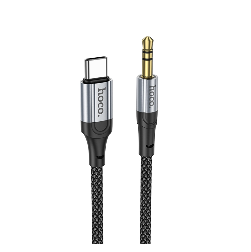 Hoco USB-C to AUX 3.5mm Audio 1m cable. Connect iPhone 15-16 or Android Phones to Speakers, Cars, Amp, Earphones jack. 1m, Nylon Braid. UPA26. Black