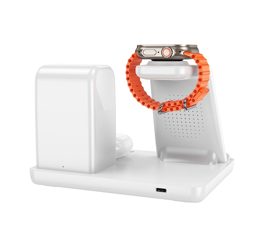 Hoco Wireless Charging Desktop stand with lamp. For phone, watch, earbuds. 15W. White. CQ9