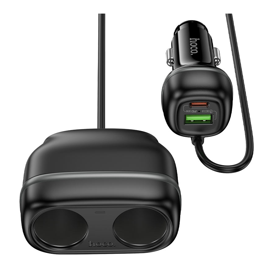 Hoco Z59 48W Dual Port Car Charger (PD30W+QC3.0) with Dual Power port Slots – Black