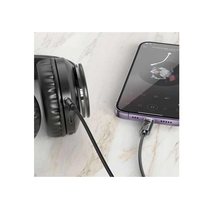 Hoco iPhone to 3.5mm Cable. Connect iPhone 5-14 to Speakers, Cars. 1m, Silicone, Aluminium. Superior Lossless Audio, Stylish Design. UPA30. Black