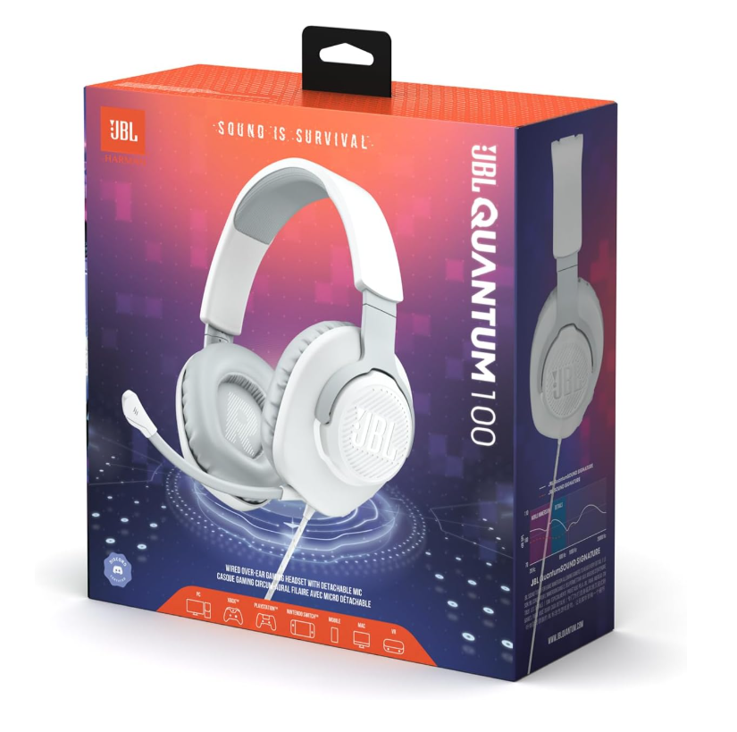 JBL Quantum 100 Wired Gaming Headset with Boom Mic, Memory Foam