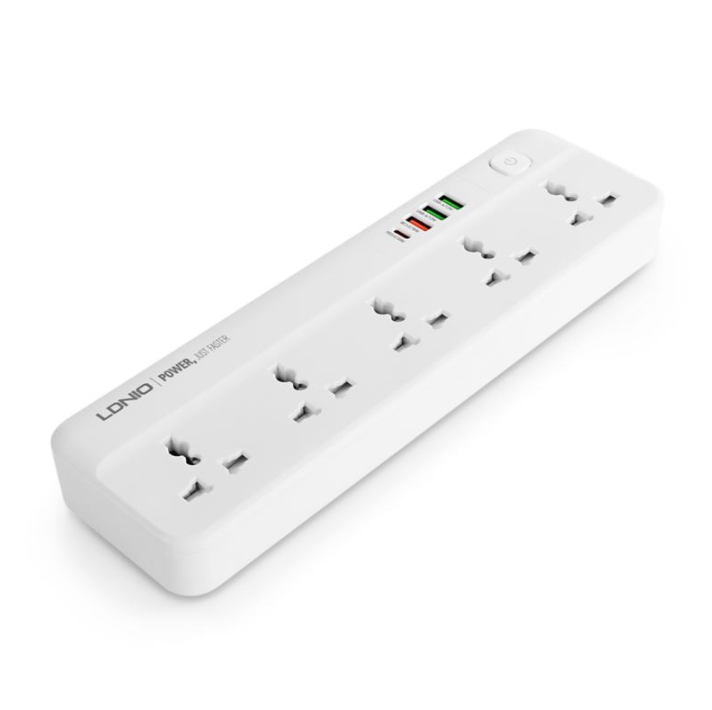 LDNIO 2M Universal Power Strip Extension lead. 4 USB Ports. Switch. 2500W. USB PD/QC3 20W. UK/IE Plug to 5 AC sockets for UK/IE,EU,US & Asia plugs