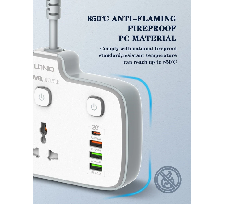 Ldnio SC2413 short Extension Cord IE UK Worldwide Plug 3 USB 1 USB-C ports PD QC3 Power Strip Wire Power Socket Laptop android ipad iphone Fast Charge