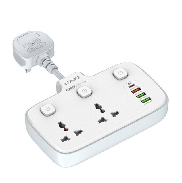 Ldnio SC2413 short Extension Cord IE UK Worldwide Plug 3 USB 1 USB-C ports PD QC3 Power Strip Wire Power Socket Laptop android ipad iphone Fast Charge