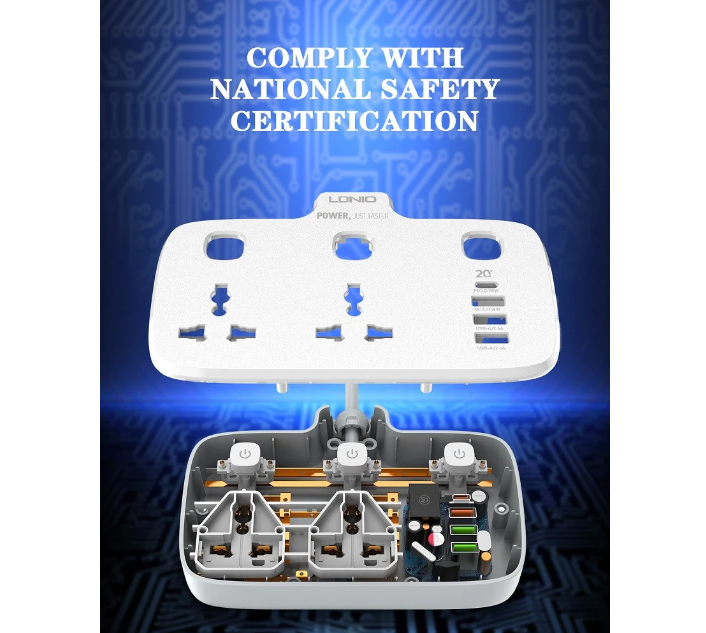 Ldnio SC2413 short Extension Cord IE UK Worldwide Plug 3 USB 1 USB-C ports PD QC3 Power Strip Wire Power Socket Laptop android ipad iphone Fast Charge