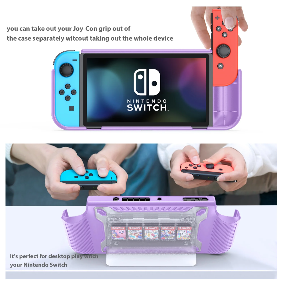 Nintendo Switch OLED Protective Shockproof Case Cover Purple with kick stand 5 game cartridge magnetic holder