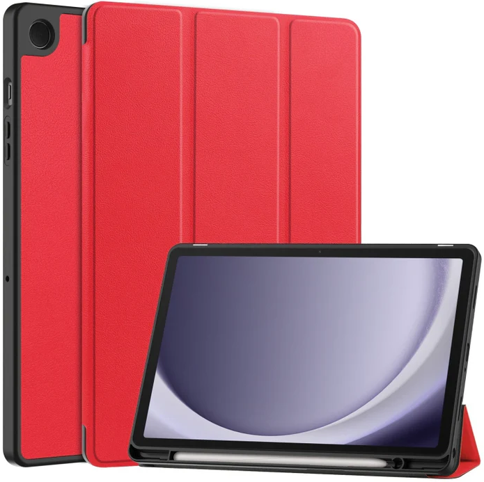 Samsung Galaxy Tab A9+ Case Red. 3 Fold Smart Leather TPU Cover with Auto Sleep/Wake & Stand