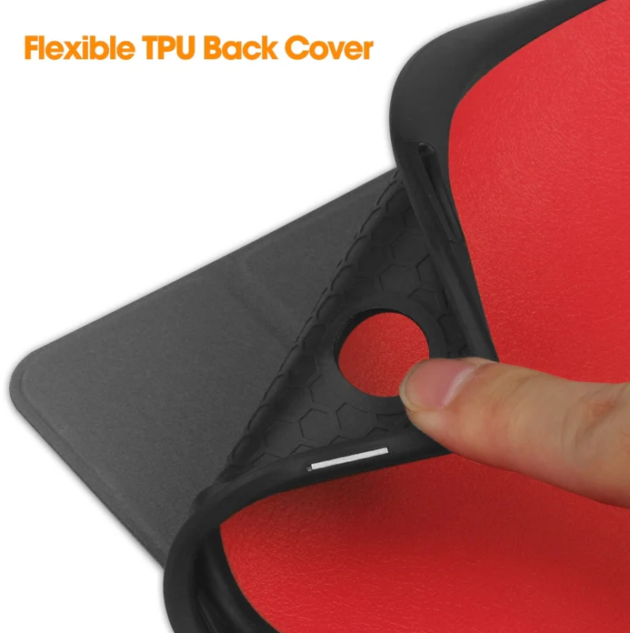Samsung Galaxy Tab A9+ Case Red. 3 Fold Smart Leather TPU Cover with Auto Sleep/Wake & Stand