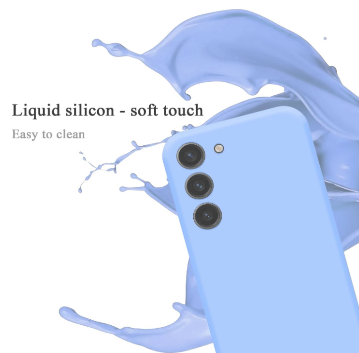 Samsung S23 Phone case. Soft, flexible liquid silicone protective cover. Light blue.