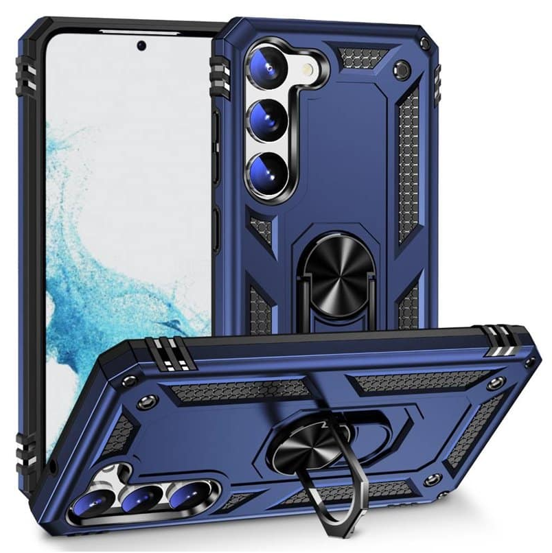 Samsung S23 blue armor phone case with ring - Anti-drop, shockproof and rugged protective design
