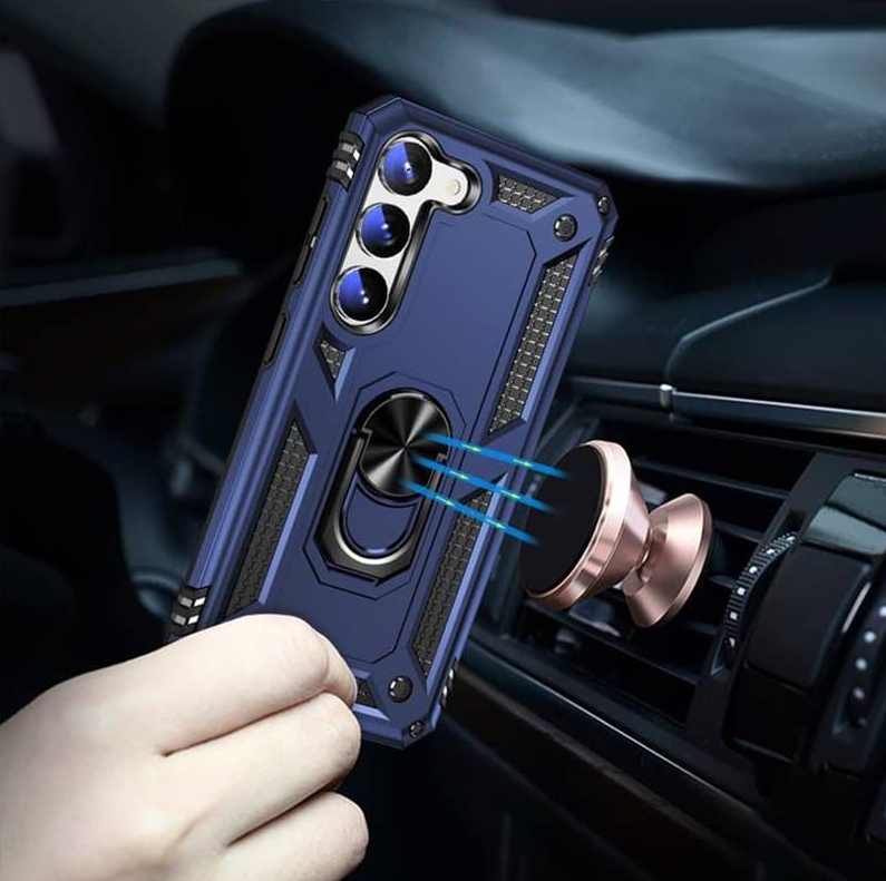 Samsung S23 blue armor phone case with ring - Anti-drop, shockproof and rugged protective design