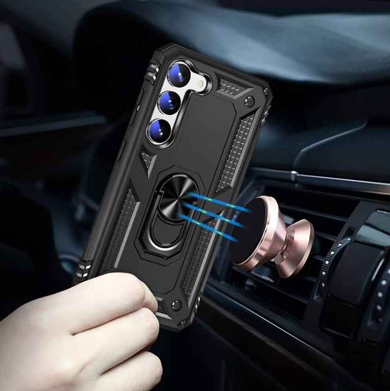 Samsung S23 black armor phone case with ring - Anti-drop, shockproof and rugged protective design