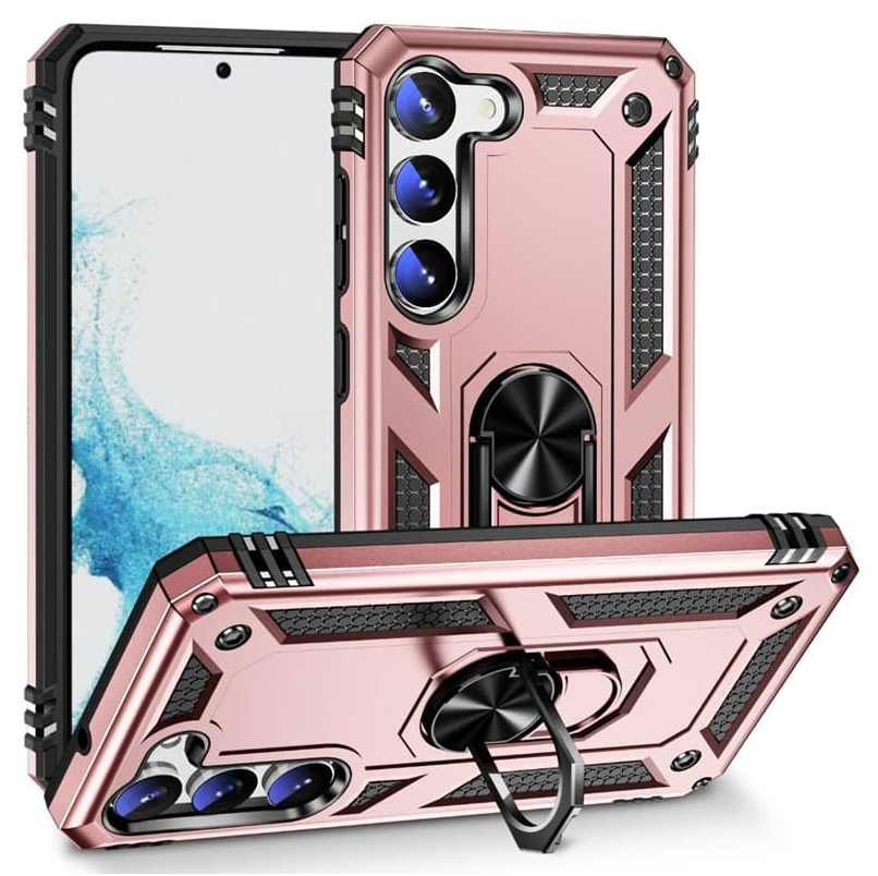 Samsung S23 rose gold armor phone case with ring - Anti-drop, shockproof and rugged protective design