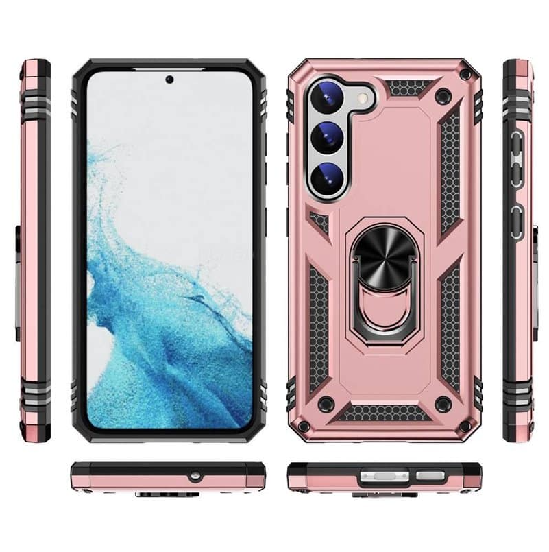 Samsung S23 rose gold armor phone case with ring - Anti-drop, shockproof and rugged protective design
