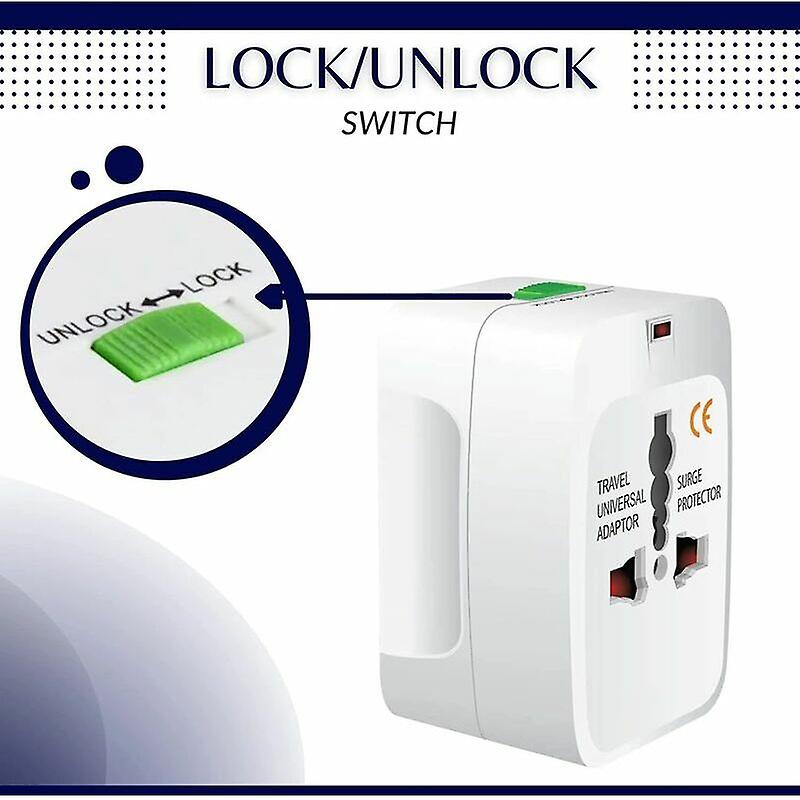 Travel adapter plug surge protection dual USB ports universal IE / UK / EU / US / AU / NZ / Asia wall plug converter. Pack of 1