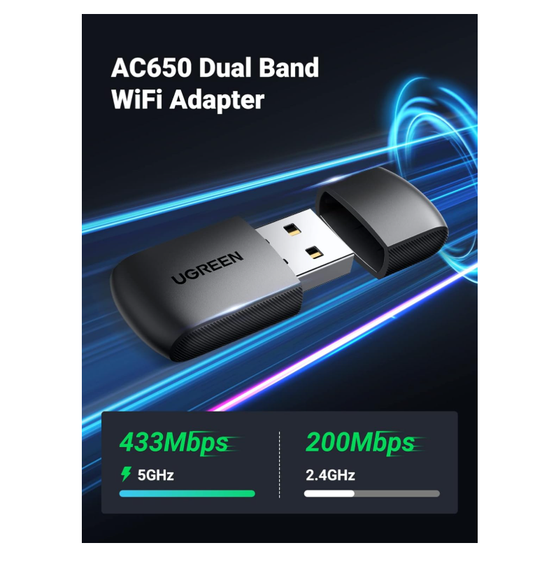 UGREEN 20204 AC650 Dual Band USB WiFi Adapter 5GHz 2.4GHz Mini Wireless Dongle for PC Laptop Windows Mac