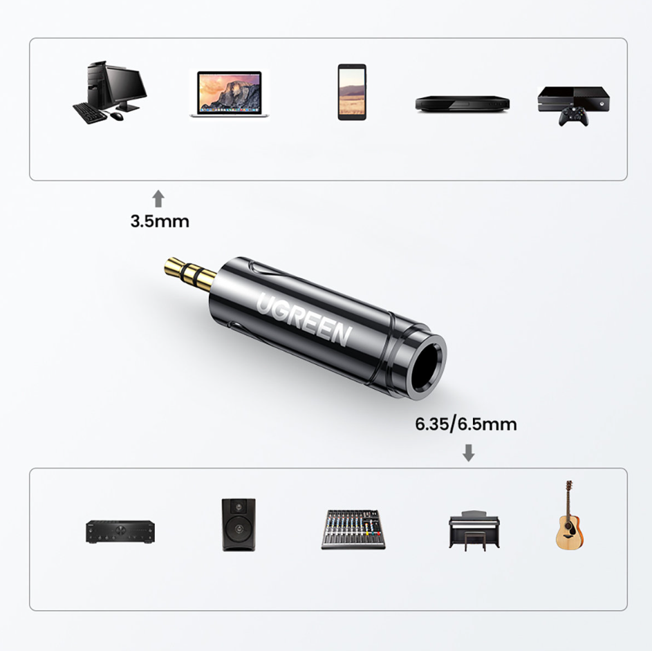 UGREEN 3.5mm to 6.5mm Jack converter. Aux Adapter Stereo Audio. Digital Instrument Adapter Supports Guitar, Mixer, Microphone, Recorder & Amplifier