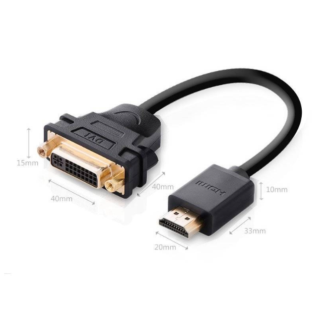 Ugreen HDMI Male to DVI Female Adapter Cable 22cm Black – Full HD 1080p Gold-Plated Connectors