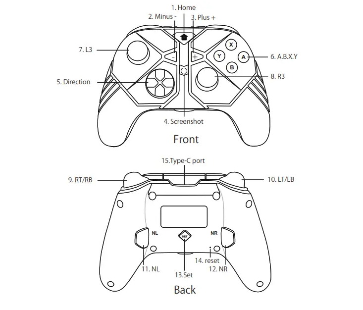 Wireless Gamepad. Designed for Nintendo Switch. Dual Vibration, Adjustable Angles, Durable ABS. Bluetooth. Also works on, PC, IOS, Android. USB-C