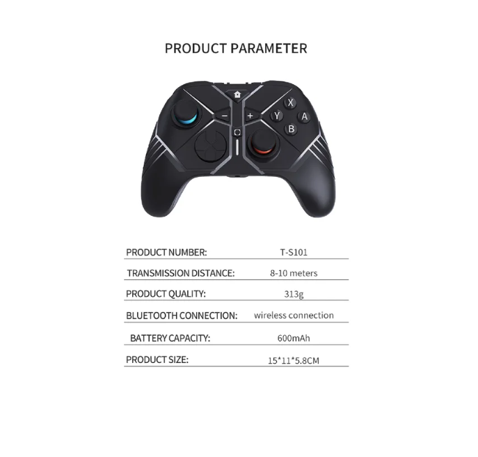 Wireless Gamepad. Designed for Nintendo Switch. Dual Vibration, Adjustable Angles, Durable ABS. Bluetooth. Also works on, PC, IOS, Android. USB-C