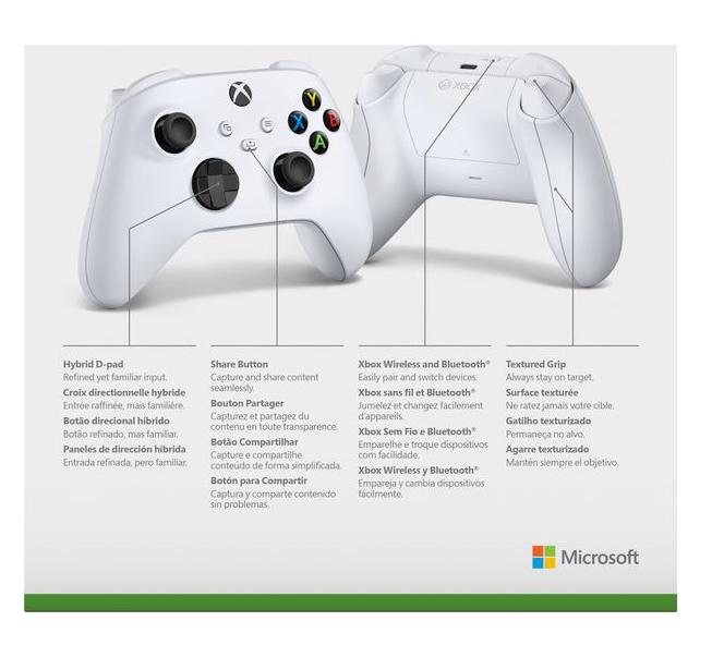 Xbox Wireless Controller Robot White for Xbox Series X|S, Xbox One, Windows PC, Android & iOS – Microsoft
