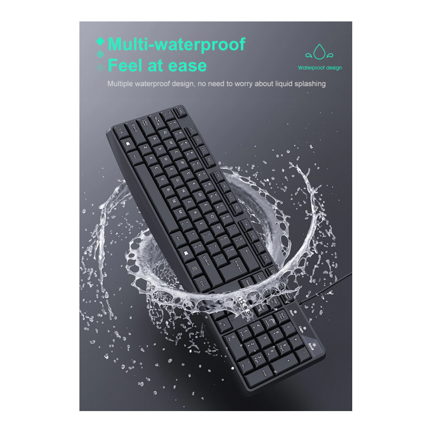 iMICE KM-520 Waterproof Wired Keyboard and Mouse Combo, USB, 104 Keys, 1200 DPI, Ergonomic Design, Durable & Spill-Resistant