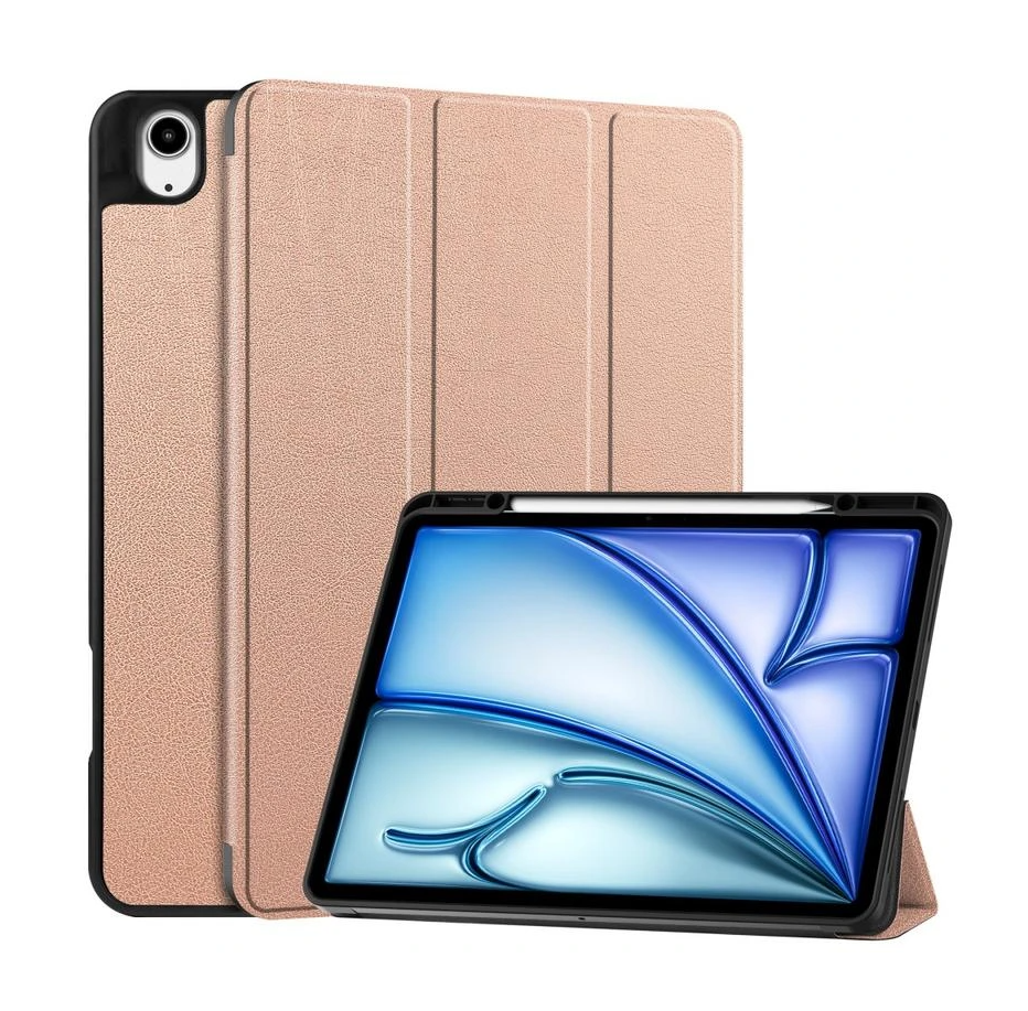iPad Air 2024/2025 Case Rose Gold Pink. 3 Fold Smart Leather TPU Cover with Auto Sleep/Wake & Stand
