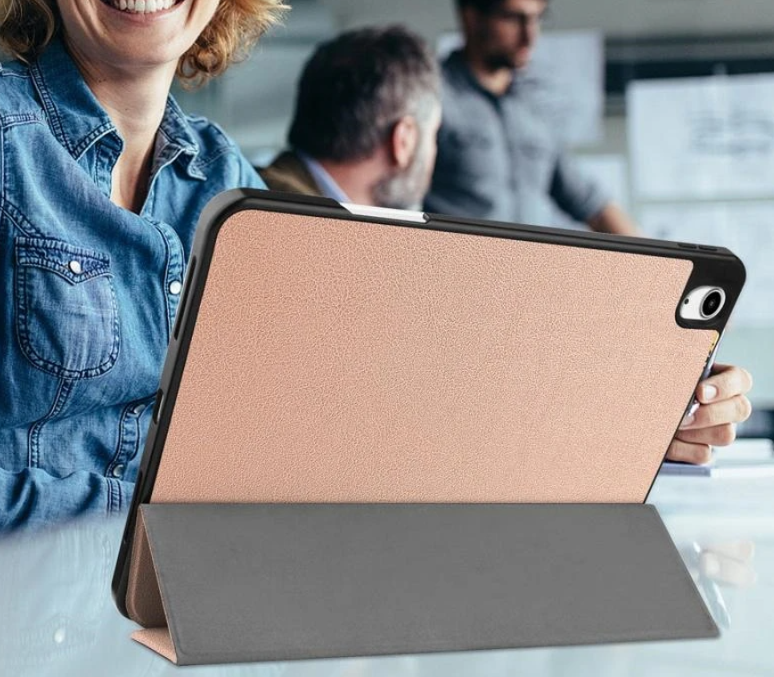 iPad Air 2024/2025 Case Rose Gold Pink. 3 Fold Smart Leather TPU Cover with Auto Sleep/Wake & Stand
