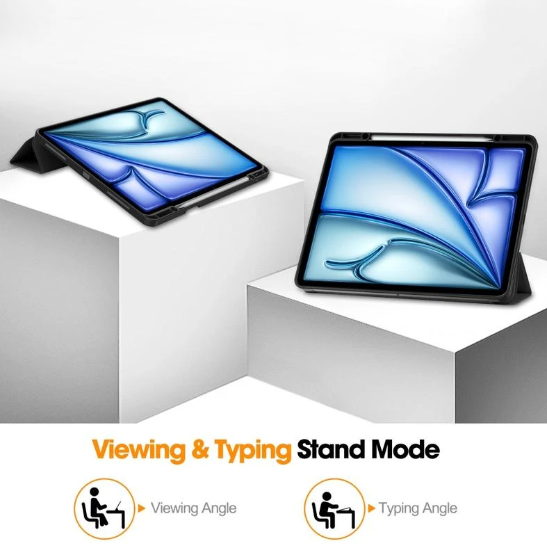 iPad Air 2024/2025 Case black. 3 Fold Smart Leather TPU Cover with Auto Sleep/Wake & Stand