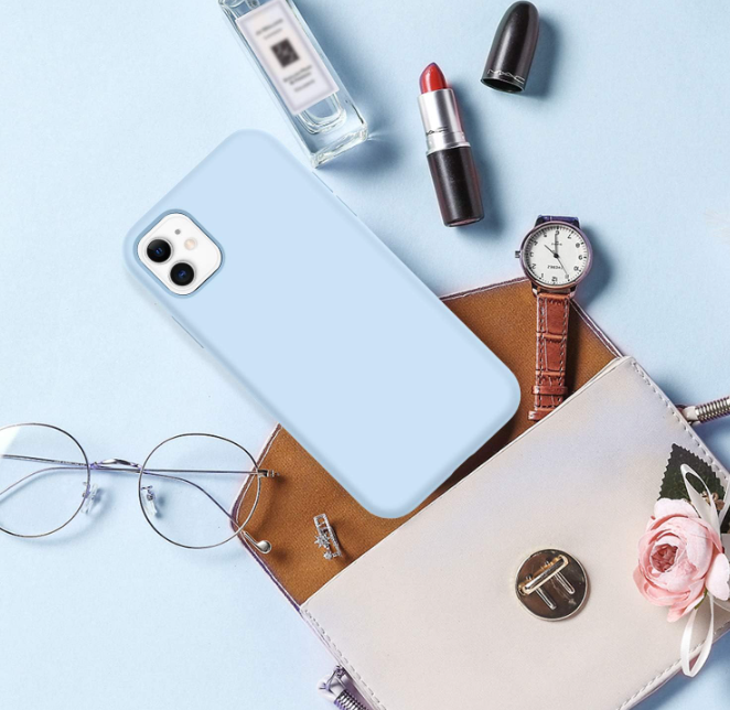 iPhone 11 Phone case. Soft, flexible liquid silicone protective cover. Light blue