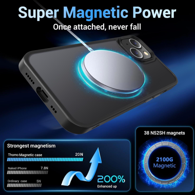 iPhone 12 / 12 Pro Case. Magsafe, Magnetic Shockproof Rugged Hard Cover, black Skin Feel