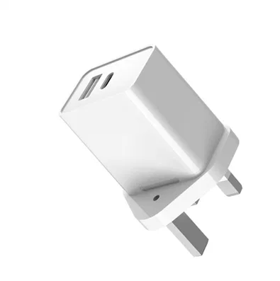 iPhone, Android fast charger. Dual USB C, USB A plug. 20W PD+QC3.0 Fast Charge 5V/3A White E165