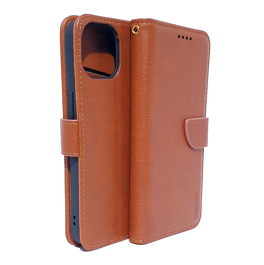iPhone 15 phone case wallet cover flip anti drop anti slip shockproof brown
