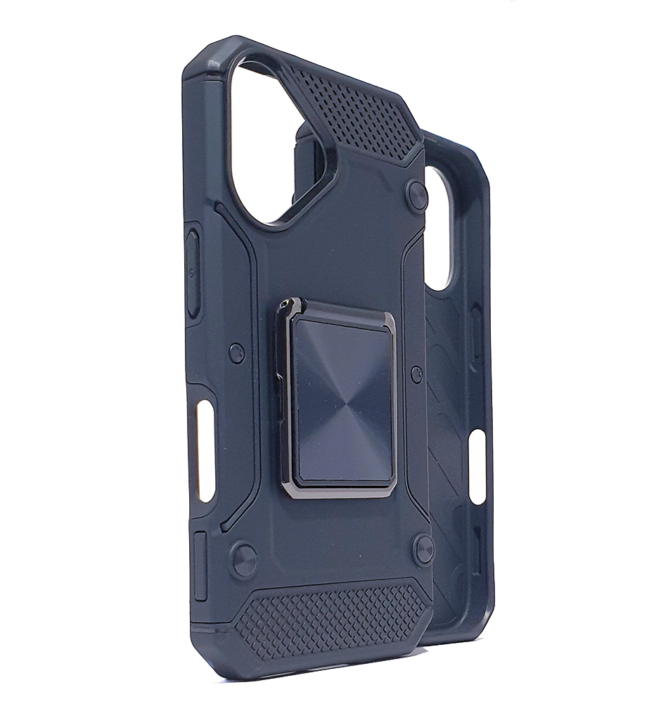 iPhone 16 phone case black. Square ring kickstand. Armor Anti-Drop Shockproof, Rugged, Protective