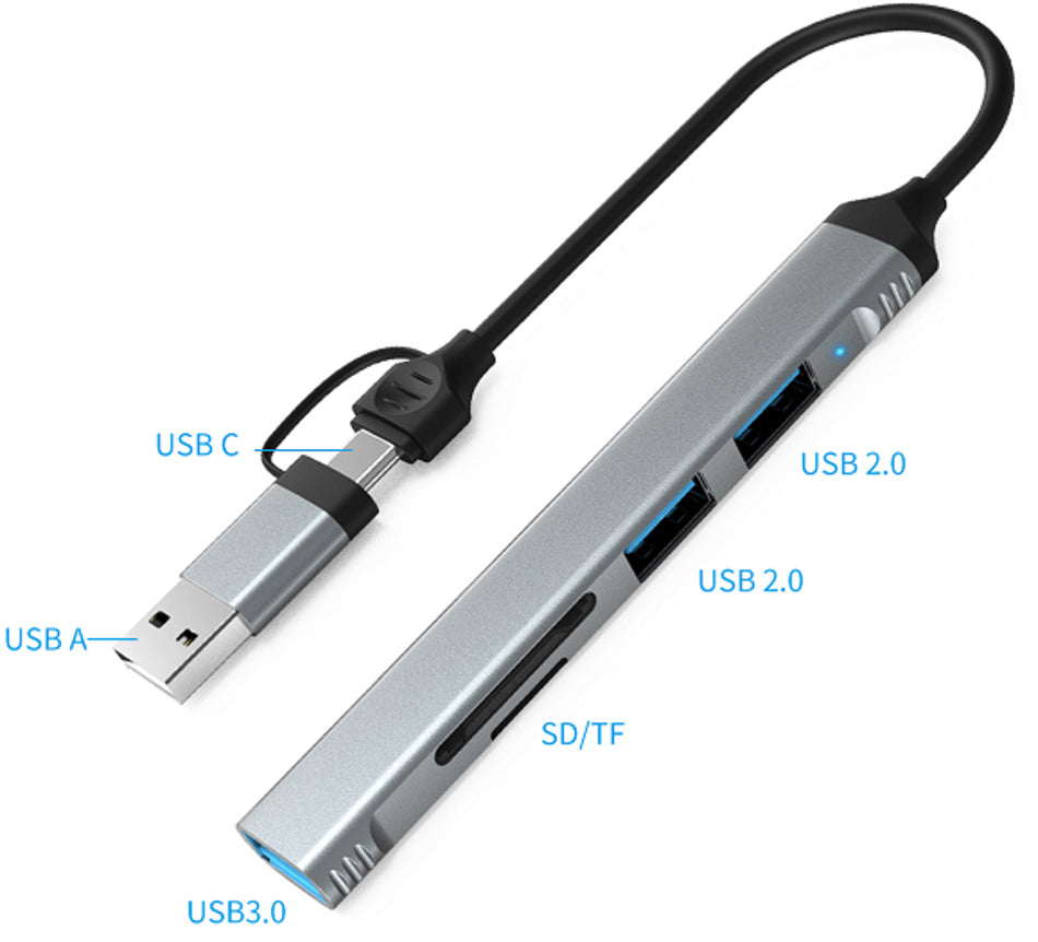 5 in 1 USB C / A hub to 3 port USB 3/2 SD TF memory card reader dual USB adapter