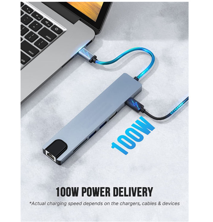 7 in 1 USB C hub to 1 HDMI 4K / 1 Ethernet Lan / 1 USB3 / 1 USB2 / 1 USB C PD charging port  / TF SD memory card reader  Docking station