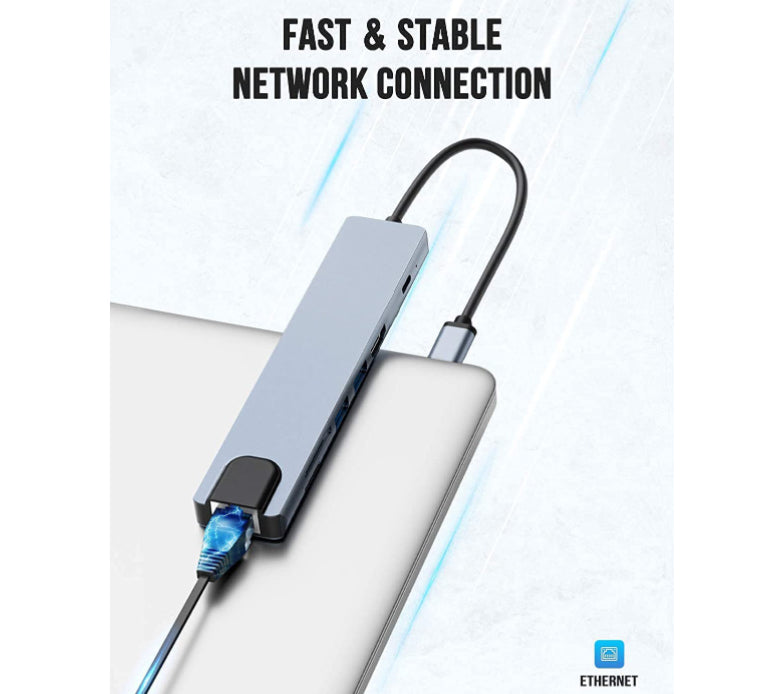 7 in 1 USB C hub to 1 HDMI 4K / 1 Ethernet Lan / 1 USB3 / 1 USB2 / 1 USB C PD charging port  / TF SD memory card reader  Docking station
