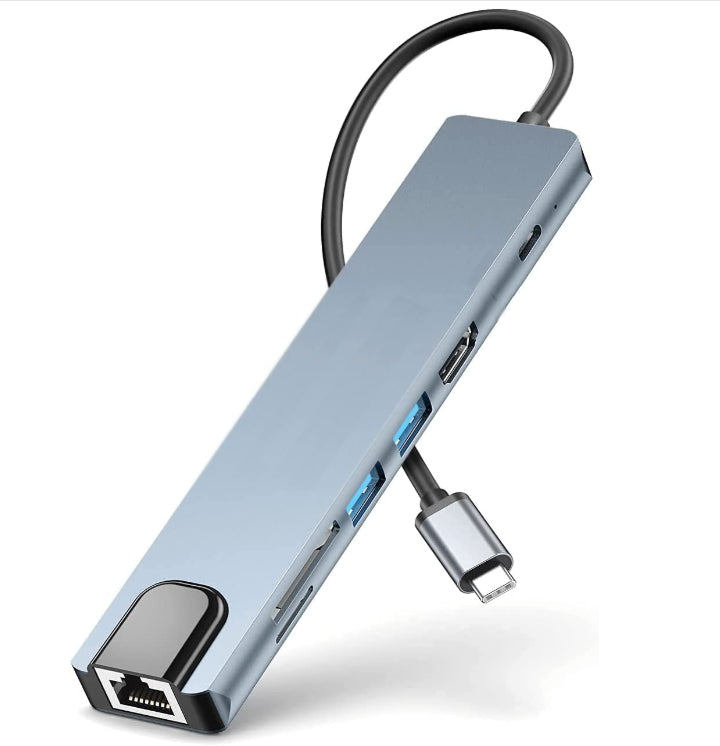 7 in 1 USB C hub to 1 HDMI 4K / 1 Ethernet Lan / 1 USB3 / 1 USB2 / 1 USB C PD charging port  / TF SD memory card reader  Docking station
