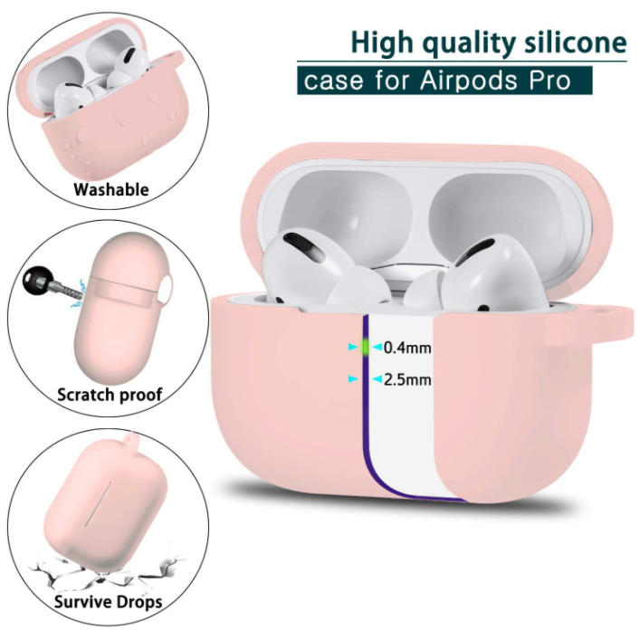 Case for AirPods 3 silicone cover with Keychain, Protective pink