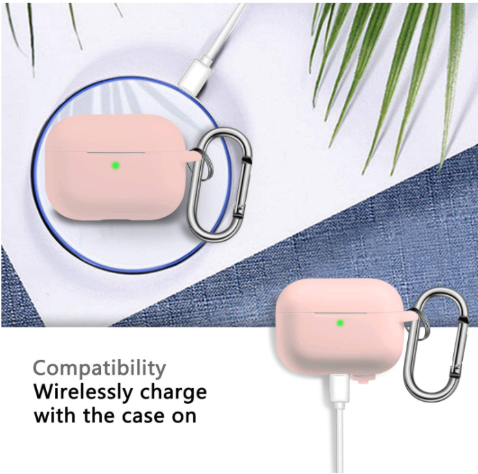 Case for AirPods 3 silicone cover with Keychain, Protective pink