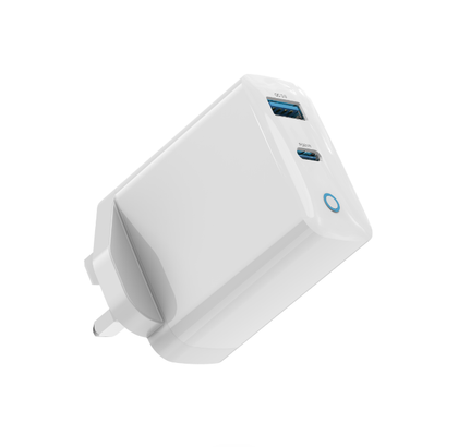 Devia 65W Charger extreme speed GaN Type C PD & QC4.0 3-Pin Ireland UK Charging Plug for laptop phone tablet ipad - white