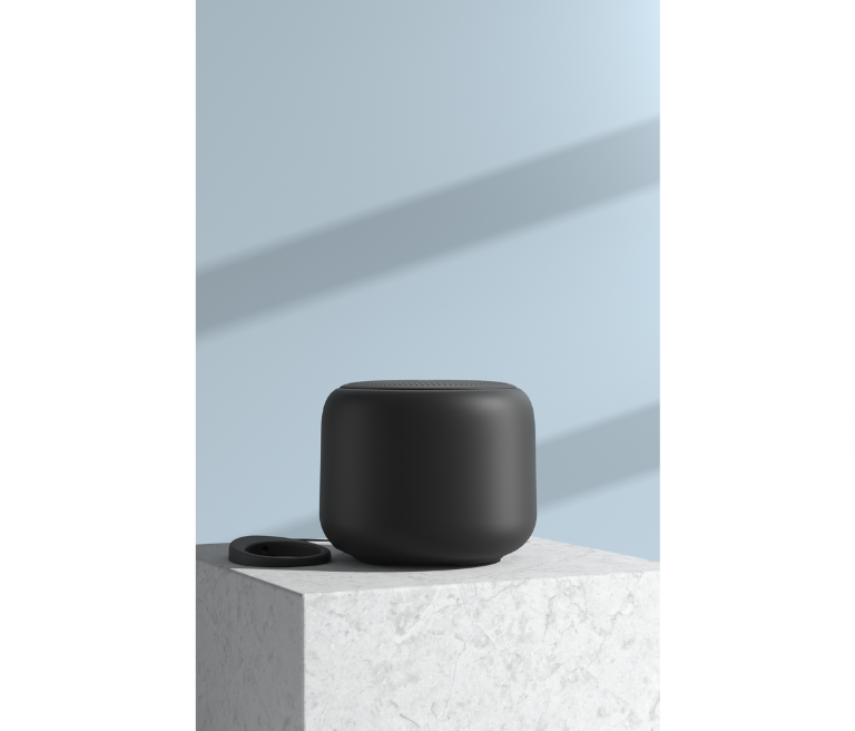 Devia mini bluetooth wireless speaker. Waterproof with lanyard for phones, PC, laptops, iPads and tablets. 5W. 8 hours playtime. Black